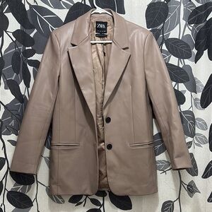 Zara Tan Blazer Tailored Suit Jacket pleather